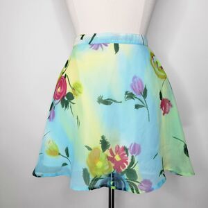 Vintage XOXO Floral Chiffon Skater Mini Skirt Size 9/10 26" Y2K 00s Preppy Fairy